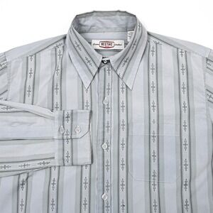 Vintage BC Blue Collar Ethic Geometric Polyester Disco Shirt Dagger Collar Large